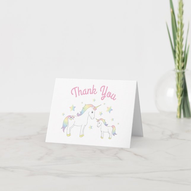 Unicorn Baby Shower Pastel Rainbow Niedlich Dankeskarte (Vorderseite)
