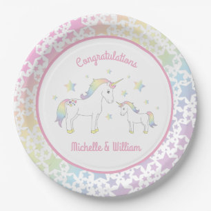 Unicorn Baby Shower Pastel Rainbow Niedlich Pappteller