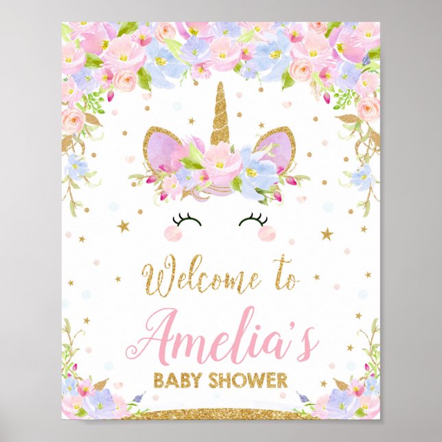 Unicorn Babydusche Begrüßung Plakatdekor Poster (Vorne)