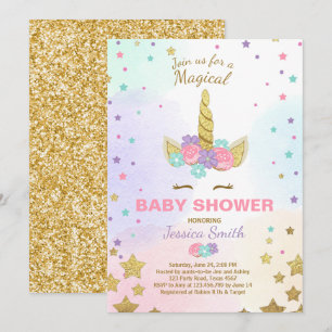 Unicorn Babydusche Einladung Pink Gold Magical
