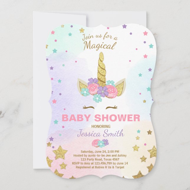 Unicorn Babydusche Einladung Pink Gold Magical (Vorderseite)