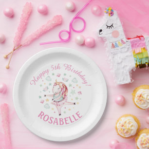 Unicorn Ballerina PInk Geburtstagsparty Pappteller