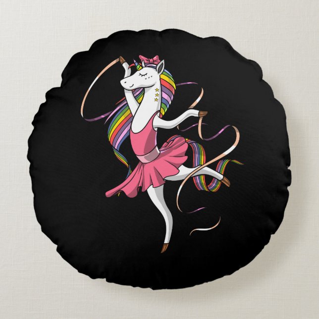 Unicorn Ballerina Rundes Kissen (Vorderseite)