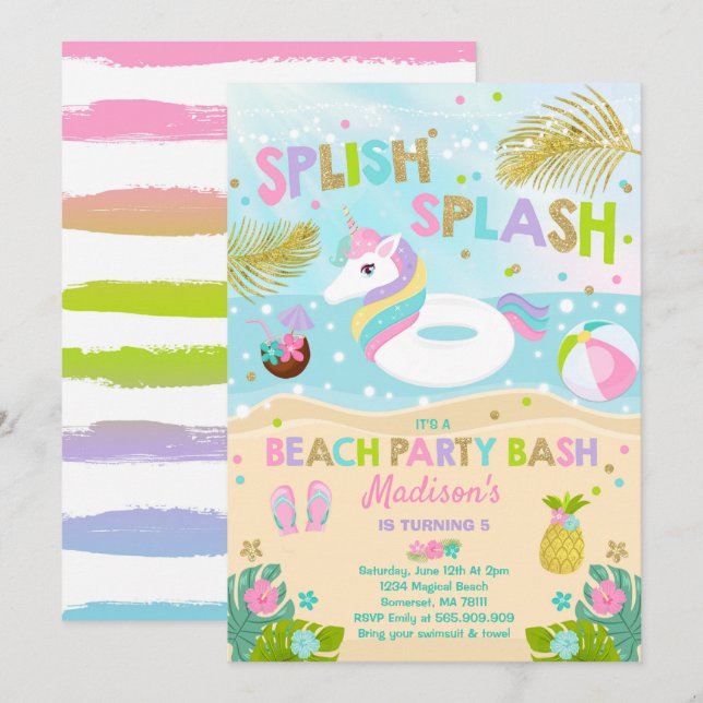Unicorn Beach Party Einladung Unicorn Pool Floß (Vorne/Hinten)