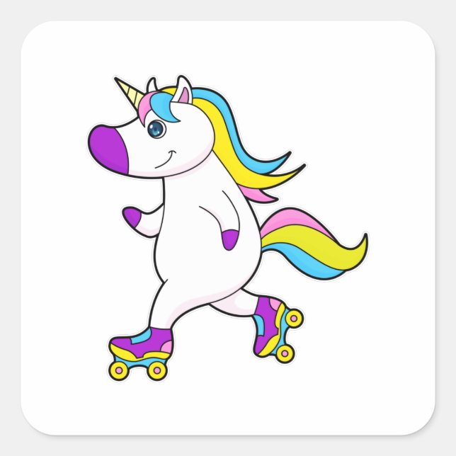 Unicorn bei Inline-Skaten mit Roller-Skaten Quadratischer Aufkleber (Vorderseite)