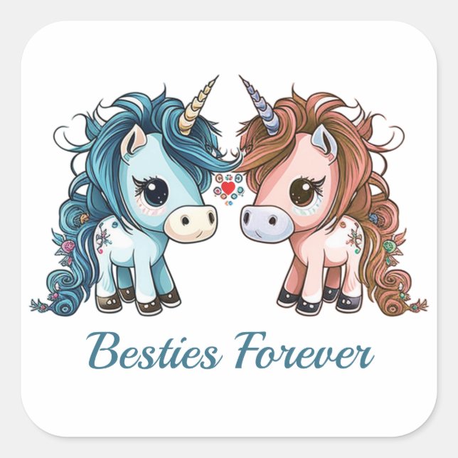 Unicorn Besties Forever Quadratischer Aufkleber (Vorderseite)