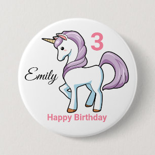 UNICORN Birthday Button Personalize Name Age