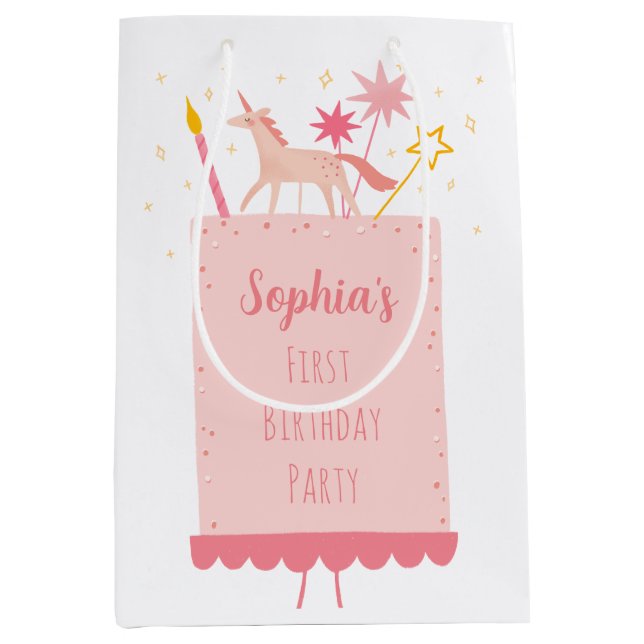 Unicorn Birthday Cake Mittlere Geschenktüte (Vorderseite)