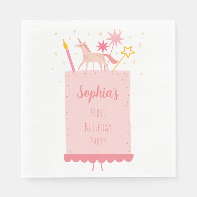 Unicorn Birthday Cake Serviette (Vorderseite)