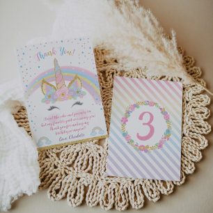 Unicorn Birthday Carte de remerciements, Parti Uni