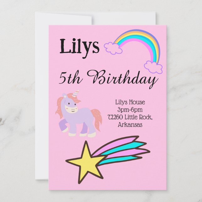 Unicorn Birthday Einladung (Vorderseite)