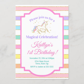 Unicorn Birthday Einladung Girl Glitzer Gold