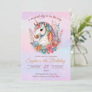 Unicorn Birthday Einladung Rainbow Unicorn Girls
