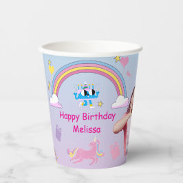 Unicorn Birthday Girl Cup - Custom 8oz Party Cup Pappbecher