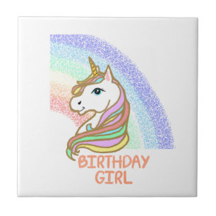 Unicorn Birthday Girl Rainbow Fliese