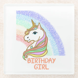 Unicorn Birthday Girl Rainbow Glasuntersetzer