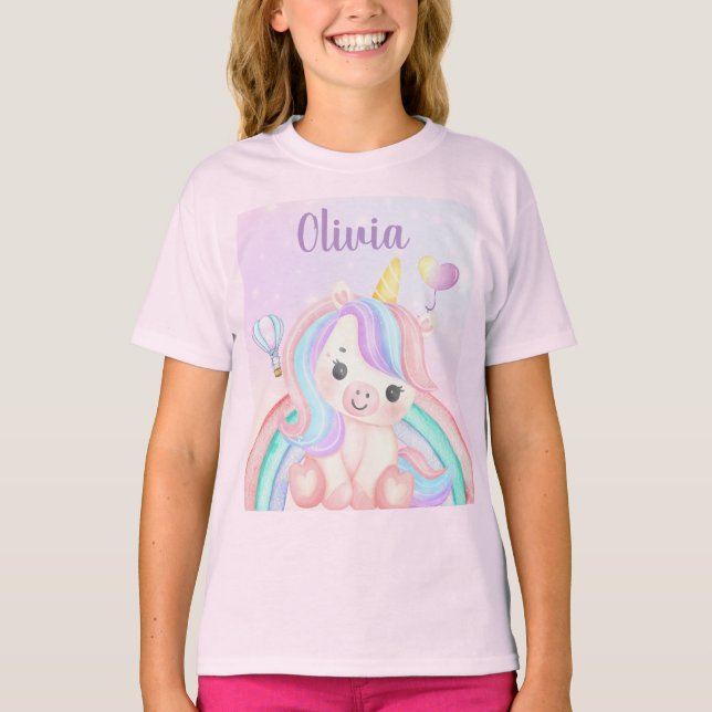 Unicorn Birthday Girl T - Shirt - Individuelle Nam (Vorderseite)