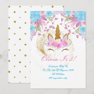 UNICORN BIRTHDAY GOLD PINK LILA EINLADUNG