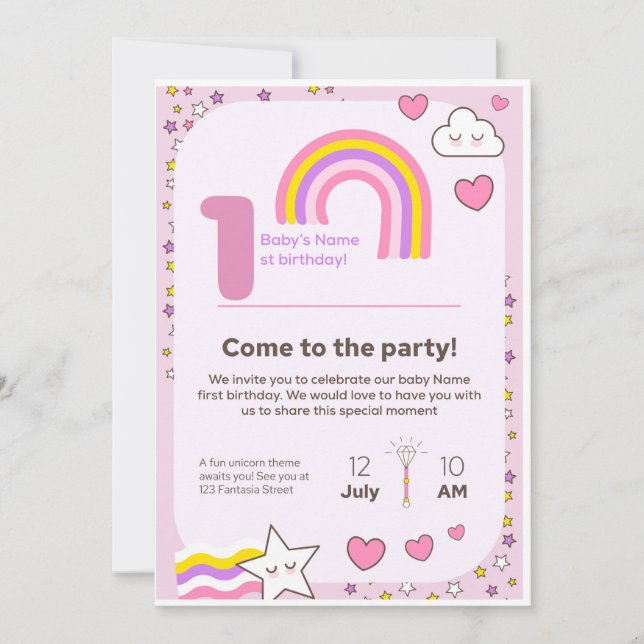 unicorn Birthday Invitation  (Devant)