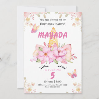 Unicorn Birthday Invitation for Girls 