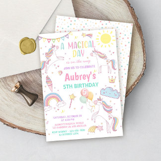 Unicorn Birthday Invitation Magical Pastel Rainbow Einladung