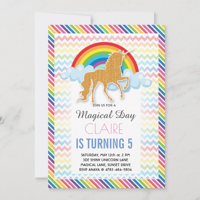 Unicorn Birthday invitation Magical Rainbow Einladung (Vorderseite)