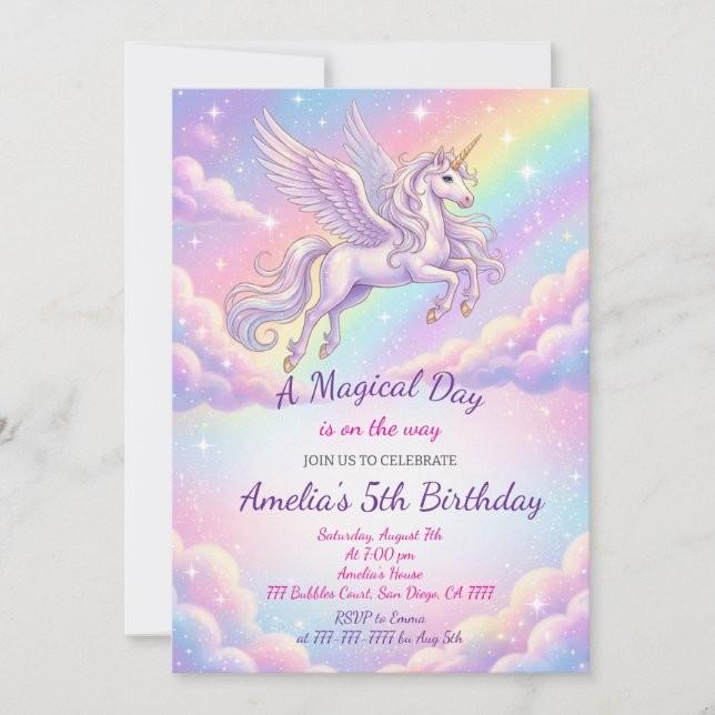 Unicorn Birthday Invitation Rainbow Unicorn Party (Devant)