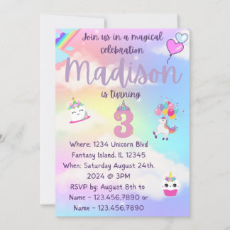 Unicorn Birthday Invite Einladung