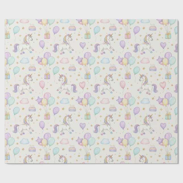 Unicorn Birthday Magic – Pastel Fantasy Celebratio Geschenkpapier (Flach)