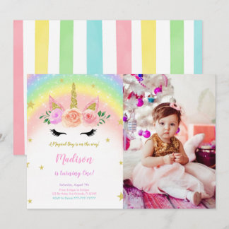 Unicorn Birthday Magical Party Foto Einladung