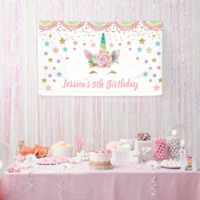 Unicorn Birthday party Banner Personalized name (Party)