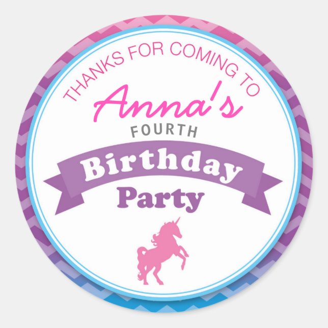 Unicorn Birthday Party Danke, Aufkleber (Vorderseite)