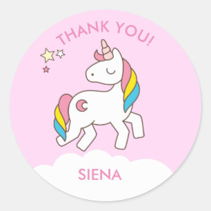 Unicorn Birthday Party Danke Runder Aufkleber