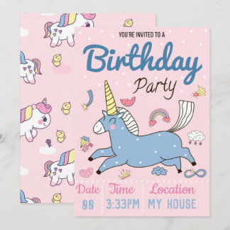 Unicorn Birthday Party Einladung