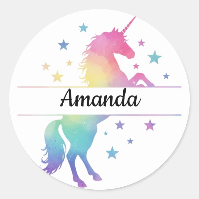 Unicorn Birthday Party Favor Name Sticker (Vorderseite)