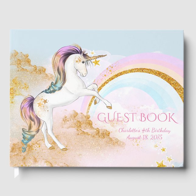 Unicorn Birthday Party Guest Book Gästebuch (Vorderseite)