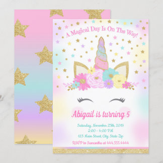 Unicorn Birthday Party Magical Rainbow Unicorn Inv Einladung