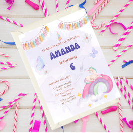 Unicorn Birthday Party, Rainbow & Clouds for Kids Einladung