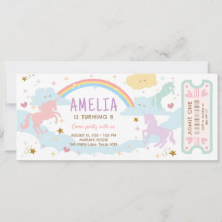 Unicorn Birthday Rainbow Pastel Magical Ticket Einladung