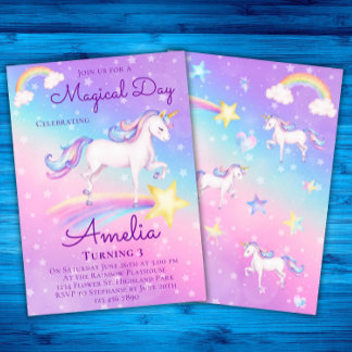 Unicorn Birthday Rainbow Unicorn Geburtstagsparty Einladung