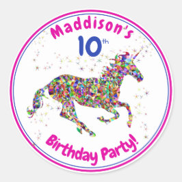Unicorn Birthday Runder Aufkleber