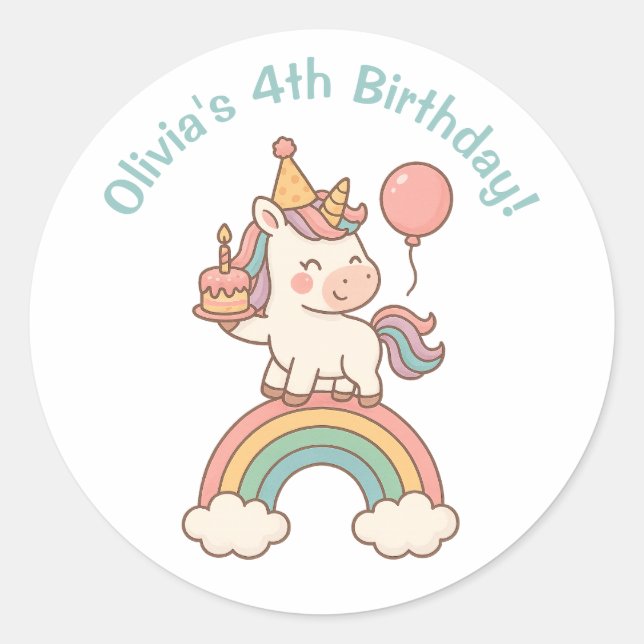 Unicorn Birthday Runder Aufkleber (Vorderseite)