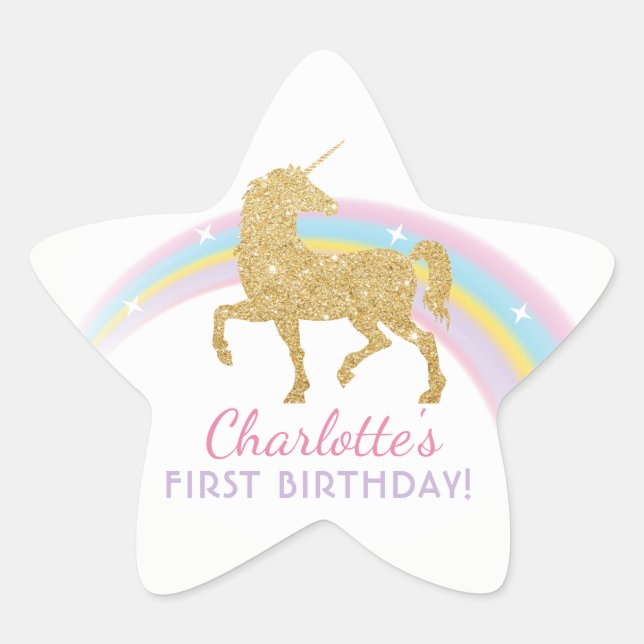 Unicorn Birthday Star Favor Stickers (Vorderseite)