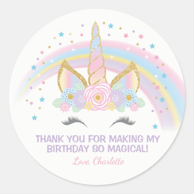 Unicorn Birthday Star Favor Stickers (Vorderseite)