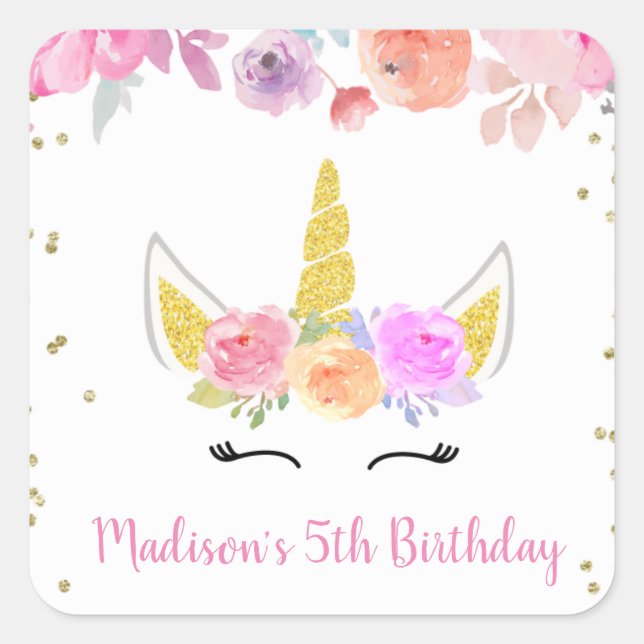 Unicorn Birthday Stickers Labels (Vorderseite)