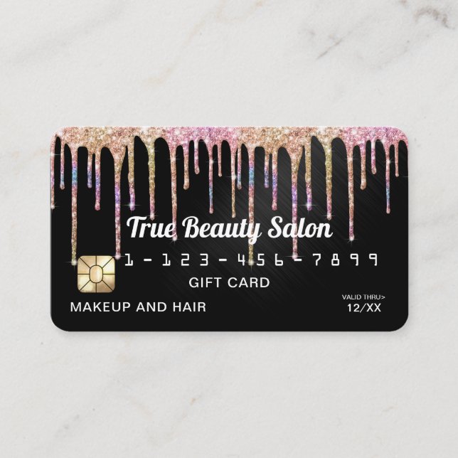 Unicorn Black Metallic Glitzer Tropfen Gift Credit Visitenkarte (Vorderseite)