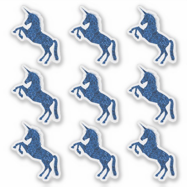 Unicorn Blue Glitzer Effect Stickers Aufkleber (Vorderseite)