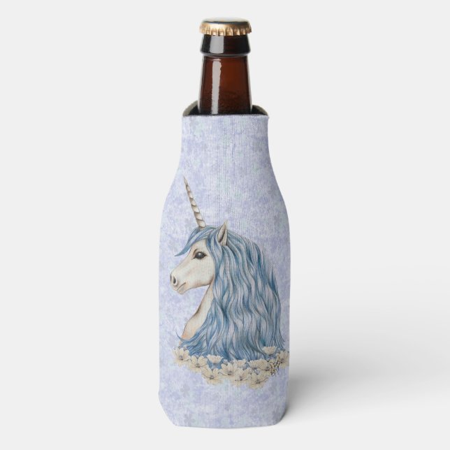 Unicorn Blue Hair Flaschenkühler (Flaschenvorderseite)