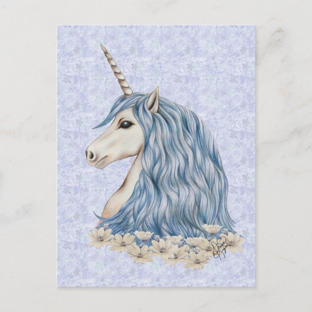 Unicorn Blue Hair Postkarte (Vorderseite)