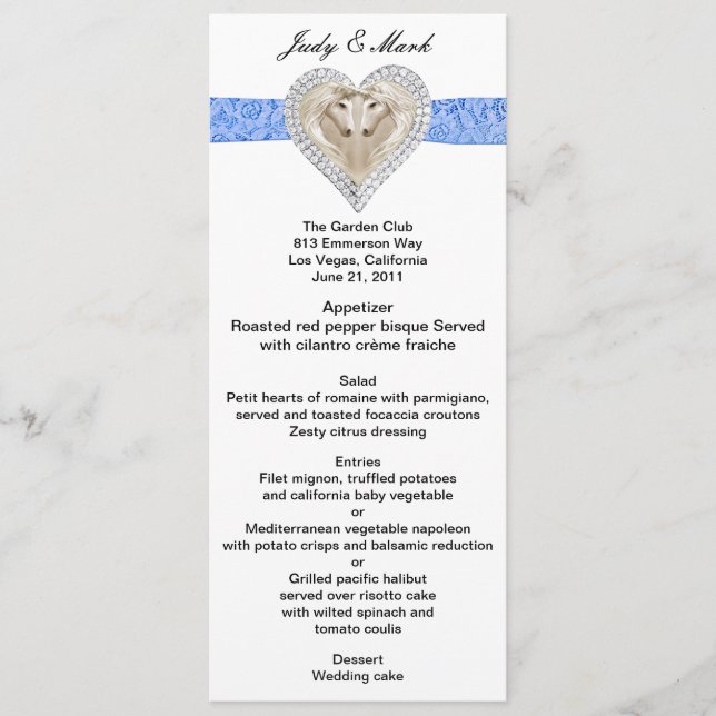 Unicorn Blue Lace Wedding Menu Card Menükarte (Vorderseite)